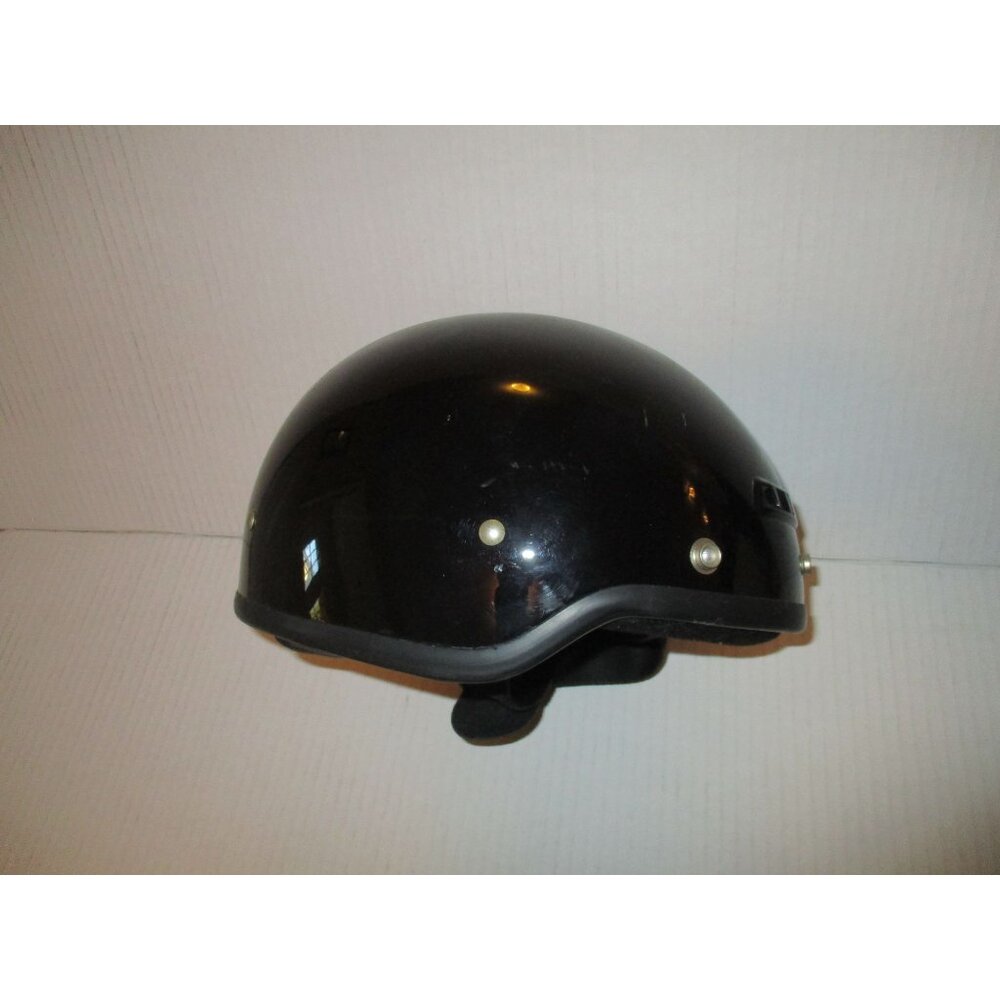 *Vega Motorcycle Black Helmet DOT Skull Cap - Large - Adjustable Chin Strap